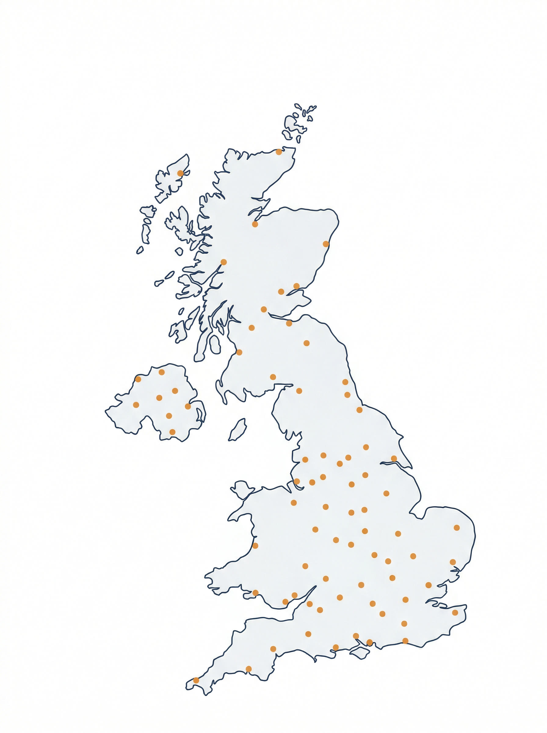 Map of the United Kingdom showing nationwide coverage