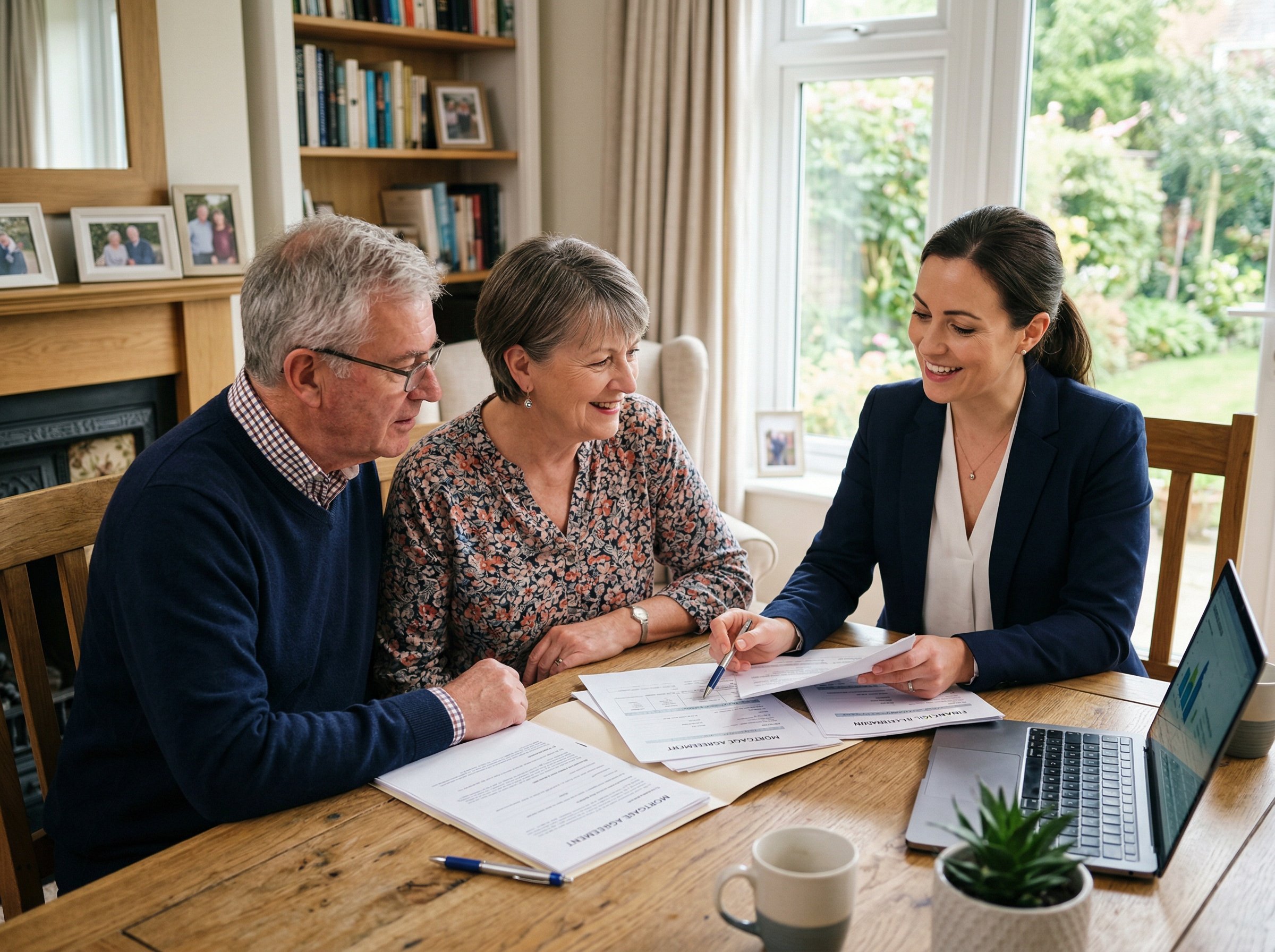 An adviser discussing later life mortgage options with clients